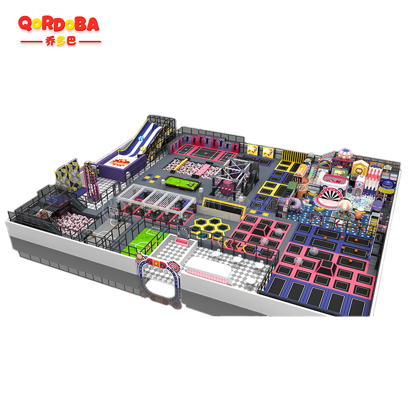 Indoor trampoline park safety features and padding