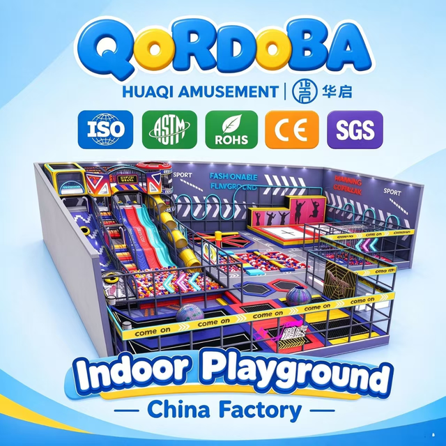 Trampoline Themed Children's Playground with Climbing And AR Games for Family Visits