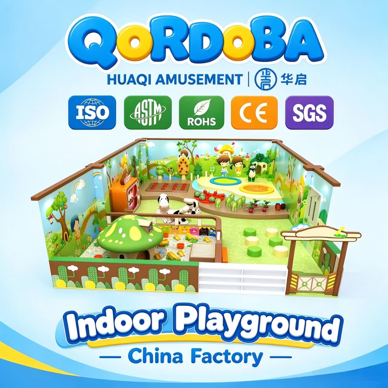 Jungle Themed Indoor Playground with LED Slides And Trampolines for Kids And Families