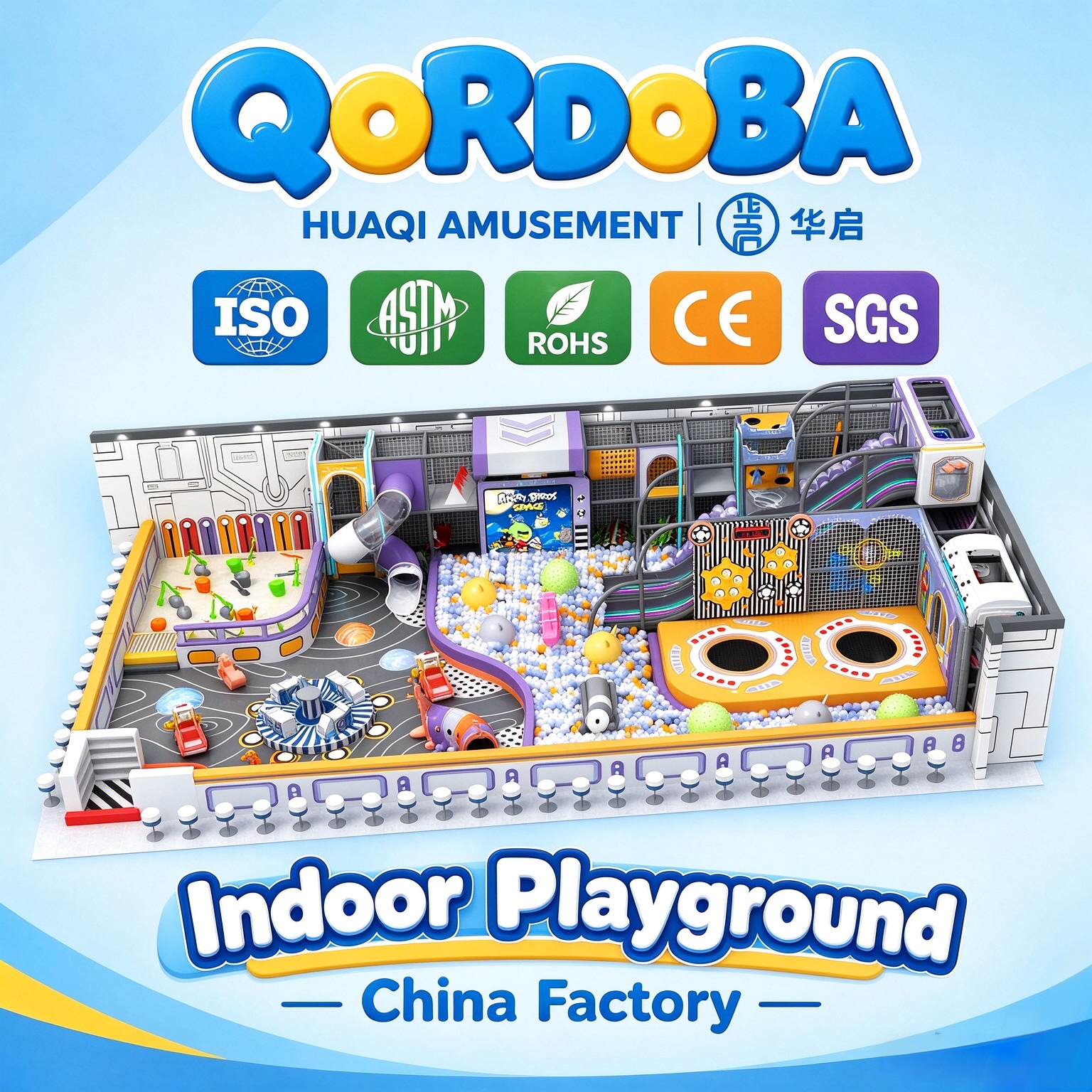 Custom Space Playground with Giant Slides And Interactive Trampolines for Kids And Families